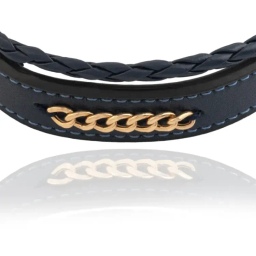 دستبند طلا 18 عیار مردانه داریم مدل چرم کارتیه رنگ سرمه ای