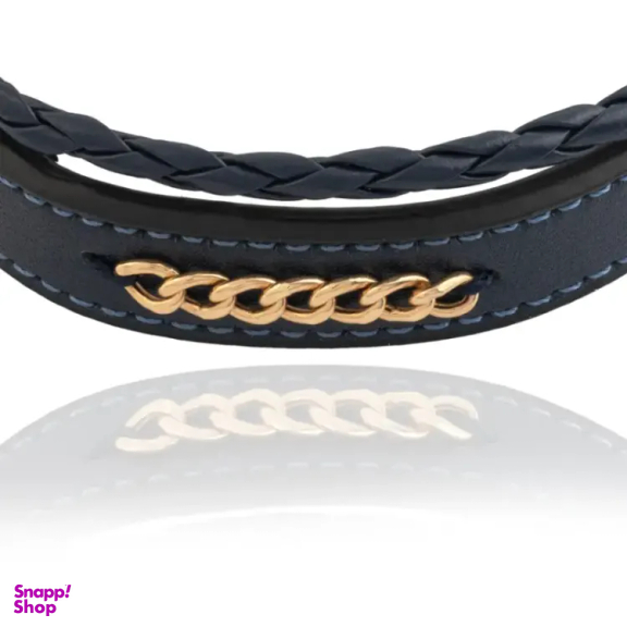 دستبند طلا 18 عیار مردانه داریم مدل چرم کارتیه رنگ سرمه ای