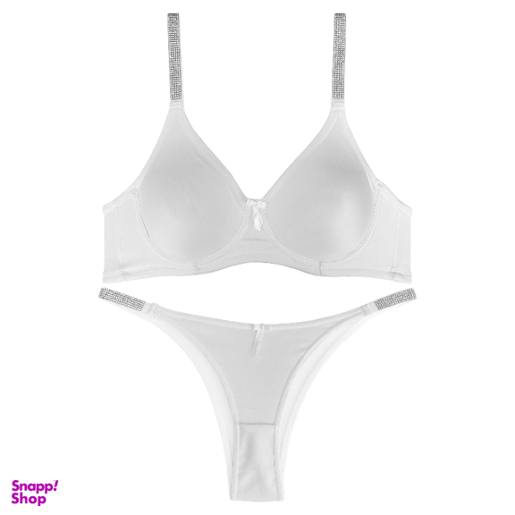 ست شورت و سوتین زنانه نوشه پوش مدل فنردار توری کد 90103 رنگ سفید