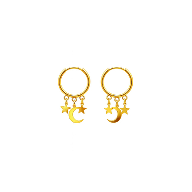 گوشواره حلقه ای طلا 18 عیار زنانه زرلاین مدل ماه و ستاره کد E-8023