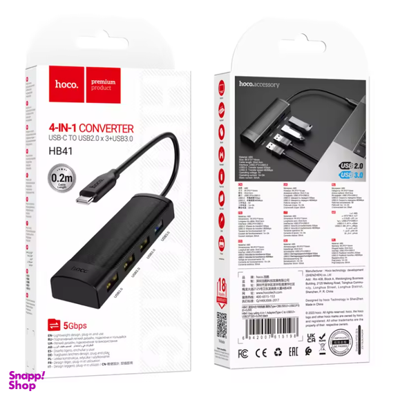 هاب USB چهار پورت Type-C هوکو مدل HB41 طول 20 سانتی متر
