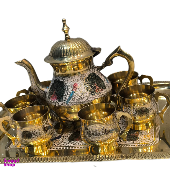 ست قهوه خوری برنجی 6 نفره مدل قلم مینا کاری کد 2053