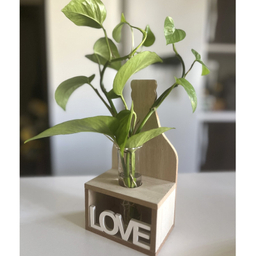 گلدان شیشه ای پایه چوبی مدل Love