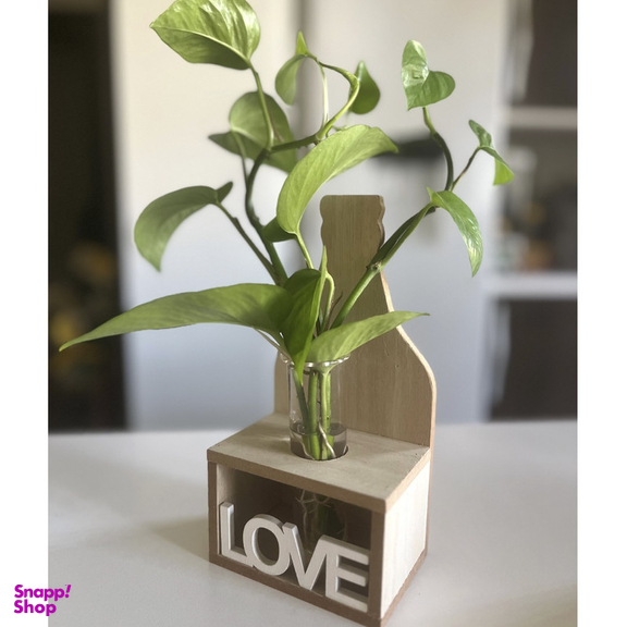 گلدان شیشه ای پایه چوبی مدل Love