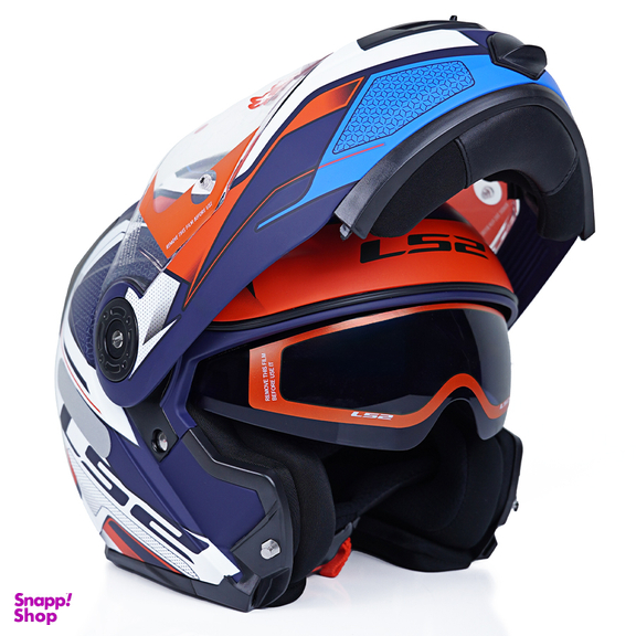 کلاه کاسکت فک متحرک ال اس تو مدل ls2 of345-5 رنگ آبی نارنجی به همراه کاور