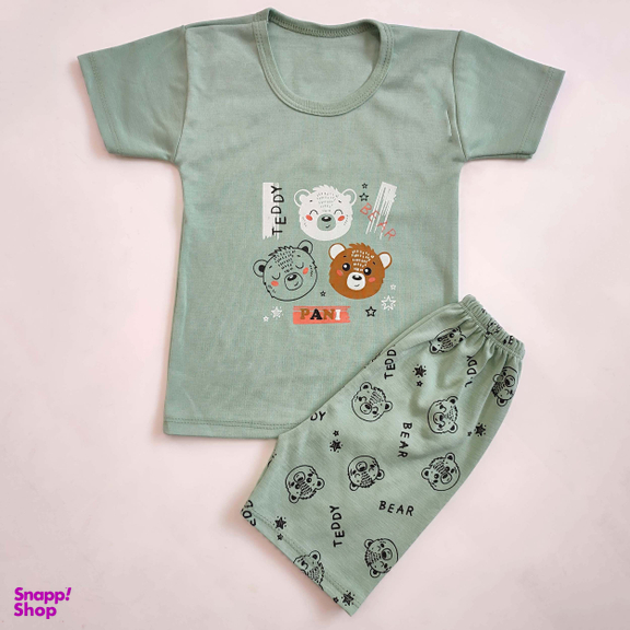 ست تیشرت و شلوارک نوزادی مدل خرس کد 3941 رنگ سبز