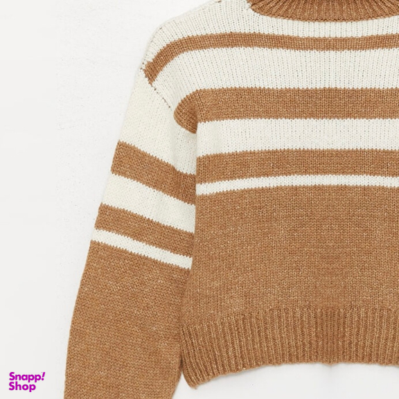 پلیور یقه اسکی زنانه ایکس ساید مدل TURK3 رنگ قهوه‌ ای سفید