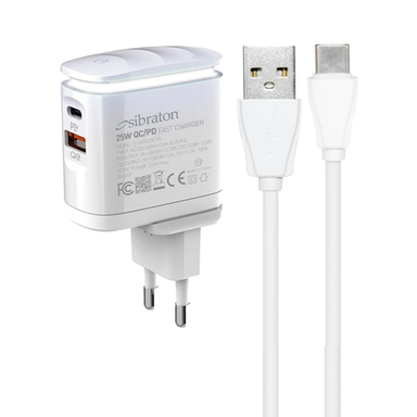 شارژر دیواری 25 وات سیبراتون مدل SW2225C PD به همراه کابل USB-C