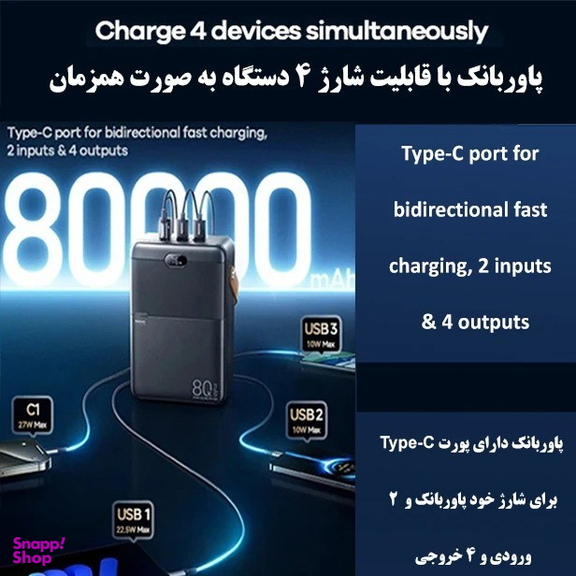 پاوربانک ریمکس مدل RPP-118 ظرفیت 80000 میلی آمپر ساعت