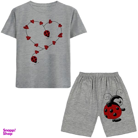 ست تیشرت و شلوارک دخترانه مدل کفشدوزک A38