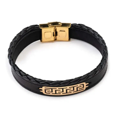 دستبند چرم و طلا 18 عیار مردانه داریم طرح اسليمی کد 2 D10