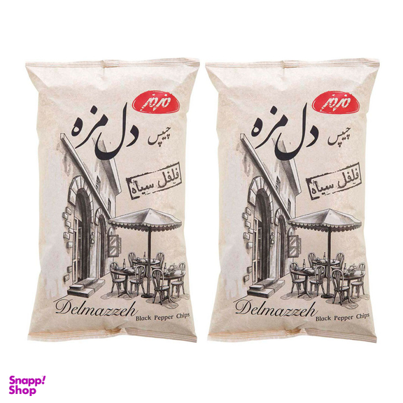 چیپس دل مزه فلفل سیاه مزمز وزن ۱۸۰ گرم بسته 2 عددی