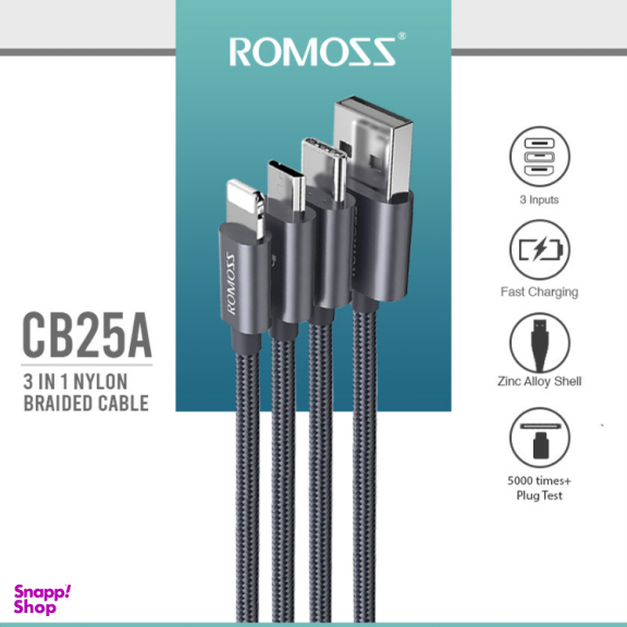 کابل تبدیل USB به MicroUSB/Lightning/Type-C روموس مدل CB25A طول 1.5 متر