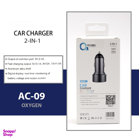شارژر فندکی 18 وات اکسیژن مدل AC-09 به همراه کابل تبدیل USB-C