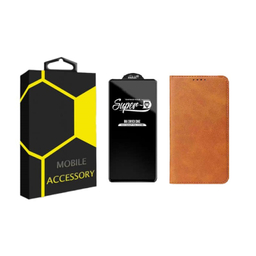 کیف موبایل مدل کلاسوری مناسب شیائومی Redmi Note 11 SE به همراه محافظ صفحه نمایش SuperD