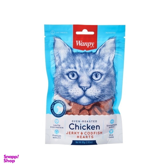 تشویقی گربه ونپی مدل مرغ و ماهی شکل قلبی وزن 80 گرم