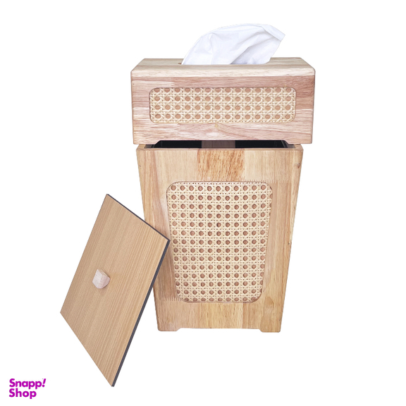 ست سطل زباله و جعبه دستمال کاغذی هایلو مدل بامبو حصیری