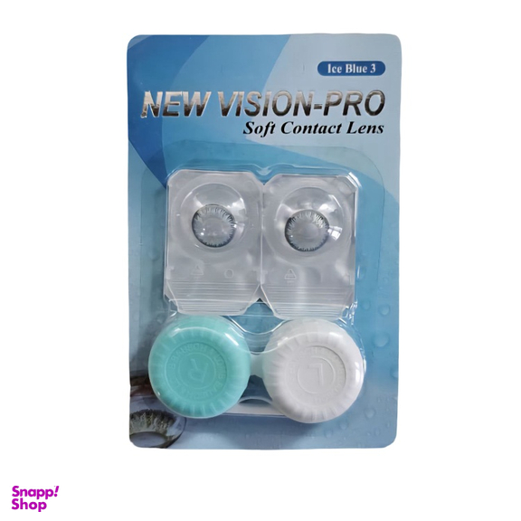 لنز چشم پرو نیو ویژن شماره 12 رنگ آبی یخی دور مشکی به همراه جای لنز