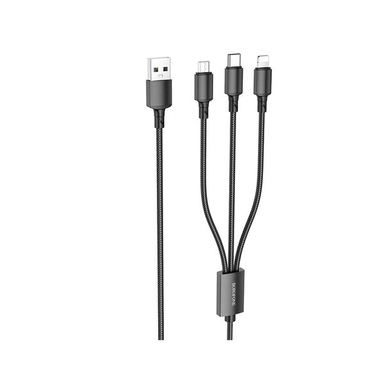 کابل تبدیل 3 کاره USB به لایتنینگ USB-C و MicroUSB بروفون مدل BX72 3IN1 طول 1 متر