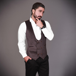 جلیقه مردانه مدل مخمل چهارخانه رنگ نسکافه ای