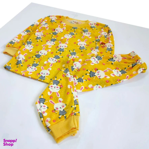 ست تیشرت آستین بلند و شلوار راحتی نوزادی مدل خرگوش کد 4153 رنگ زرد