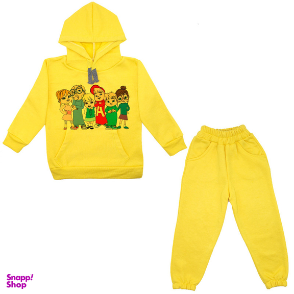 ست هودی و شلوار دخترانه مدل دوستان A02 رنگ زرد