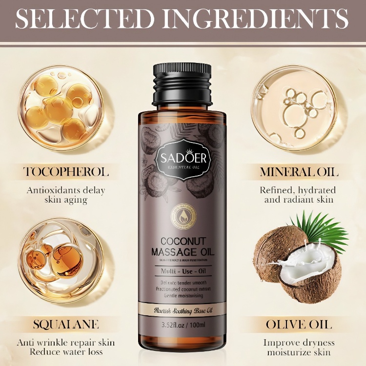 روغن ماساژ بدن سادور مدل نارگیل حجم 100 میلی لیتر