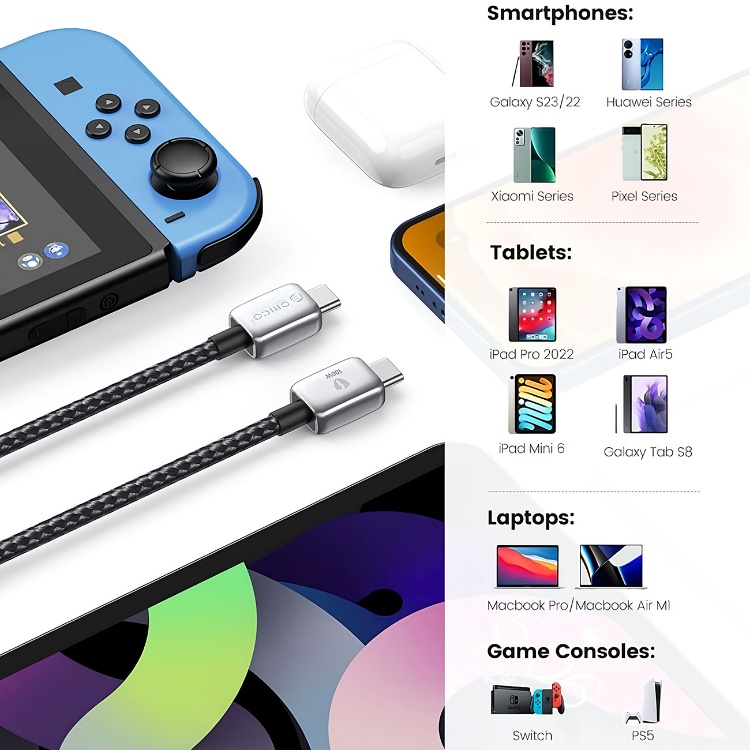 کابل 100 وات Type-C اوریکو مدل GQZB100 طول 1 متر