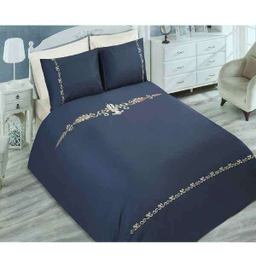 ست 7 تکه لحاف کاور دونفره گلدوزی شده رانفرس رزین تاژ طرح کتیبه رنگ طوسی تیره