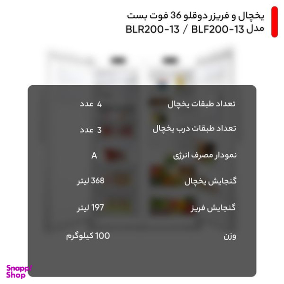 یخچال و فریزر دوقلو 36 فوت بست مدل BLR200-13 / BLF200-13