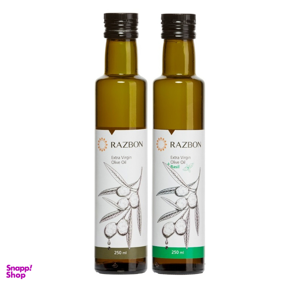 روغن زیتون فرابکر رزبن به همراه روغن زیتون فرابکر با طعم ریحان رزبن حجم 250 میلی لیتر بسته 2 عددی