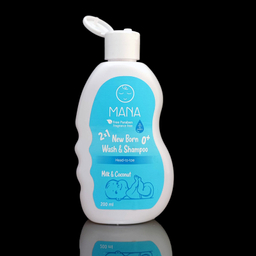 شامپو بچه سر و بدن مانا مدل پروتئین روغن نارگیل و عصاره آلوئه ورا حجم 200 میلی لیتر مجموعه 2 عددی