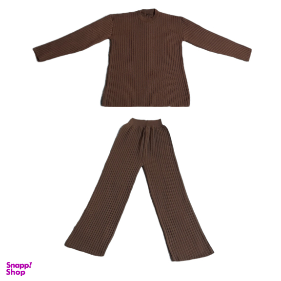 ست ژاکت و شلوار بافت زنانه رنگ سبز زیتونی