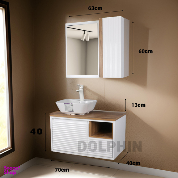 ست کابینت و روشویی دلفین مدل Znd-R23-W به همراه آینه و باکس