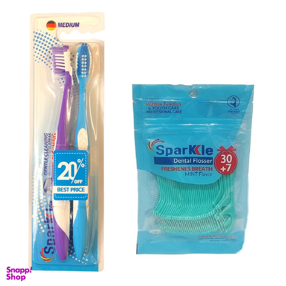 مسواک اسپارکل مدل G license با برس متوسط بسته 2 عددی به همراه نخ دندان اسپارکل مدل کمانی بسته 37 عددی