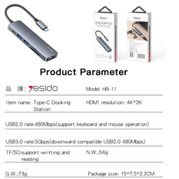 هاب 6 پورت USB-C یسیدو مدل HBII