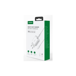 شارژر دیواری یوگرین مدل CD137 کد 50698 همراه با کابل USB-C to Lightning رنگ سفید