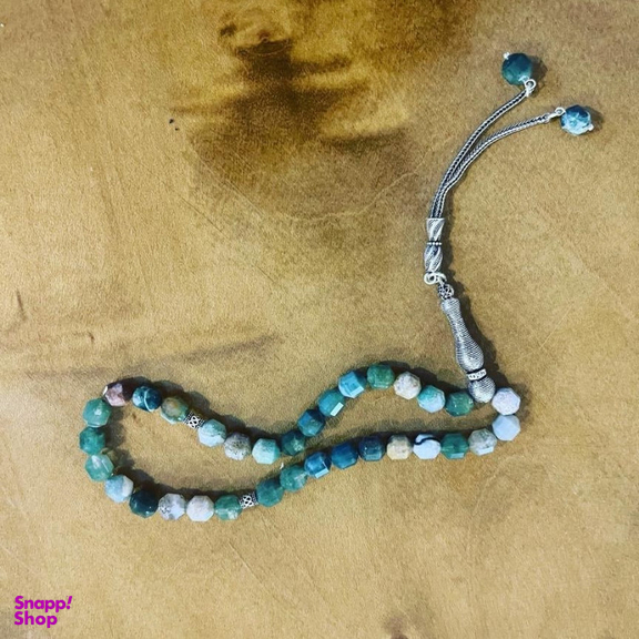تسبیح نقره گالری ظهیرالدینی مدل عقیق خزه ای کد 96-33