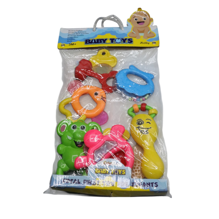 ست جغجغه و دندونی نوزاد کد A128 مجموعه 6 عددی