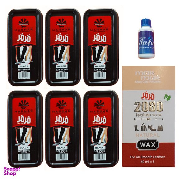 واکس کفش بی رنگ مرمر کد 2080 به همراه اسفنج و 6 ابر براق کننده و بوگیر کفش