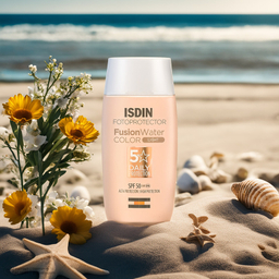 کرم ضد آفتاب رنگی ایزدین SPF 50 مدل فیوژن واتر مناسب برای انواع پوست حجم 50 میلی‌ لیتر