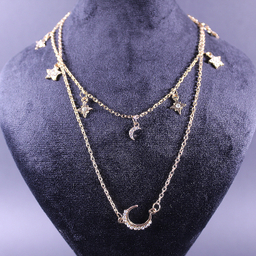 گردنبند زنانه طرح ماه و ستاره و الماس مدل آریا چند رج کد 08