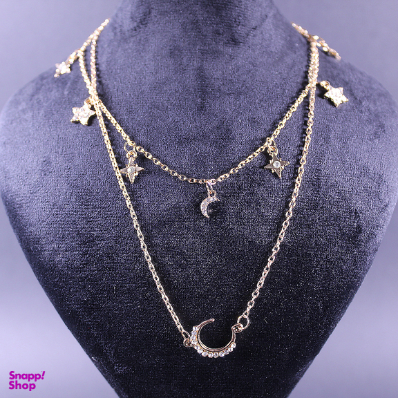 گردنبند زنانه طرح ماه و ستاره و الماس مدل آریا چند رج کد 08