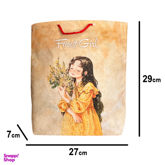 ساک هدیه پارچه ای طرح دختر جنگلی رویایی سایز 27×30 سانتی متر