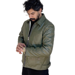 کاپشن چرم مردانه مدل کلاسیک رنگ سبز