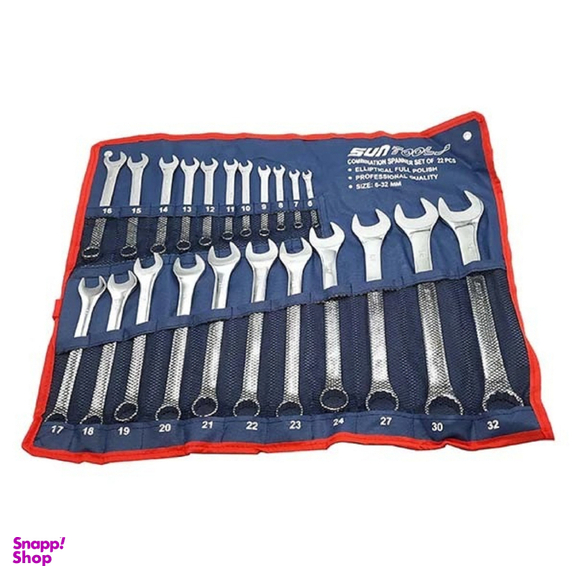 آچار یکسر تخت و یکسر رینگی سان تولز مدل AJ-6/32MM-022 مجموعه 22 عددی