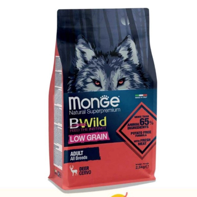 غذای خشک سگ مونگه مدل BWild کم غلات طعم گوشت گوزن وزن 2.5 کیلوگرم