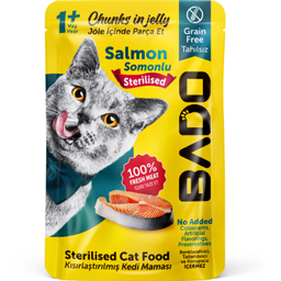 غذای پوچ گربه عقیم شده بادو مدل سالمون وزن 85 گرم