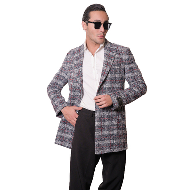 پالتو مردانه مدل چهارخانه کشمیر رنگ قرمز