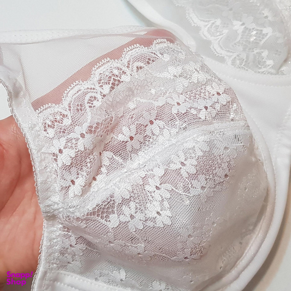 ست شورت و سوتین زنانه شاندرمن مدل فنردار گیپور گلدار کد 5080-2464-03 رنگ سفید